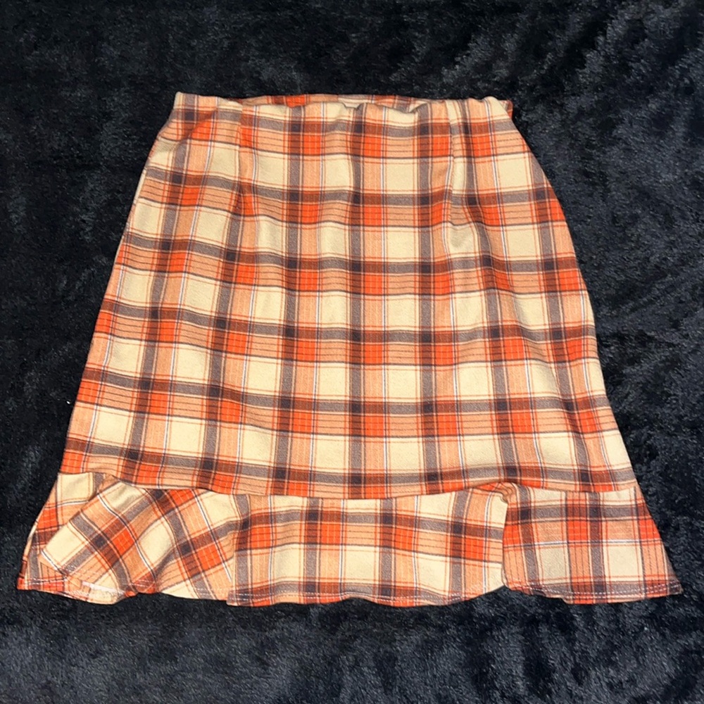 Plaid Pencil Skirt in Orange and Cream